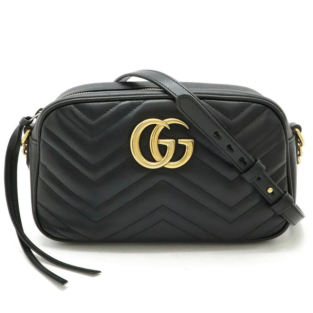 Gucci GG Marmont Shoulder Bag Chain Crossbody Quilted Leather Black